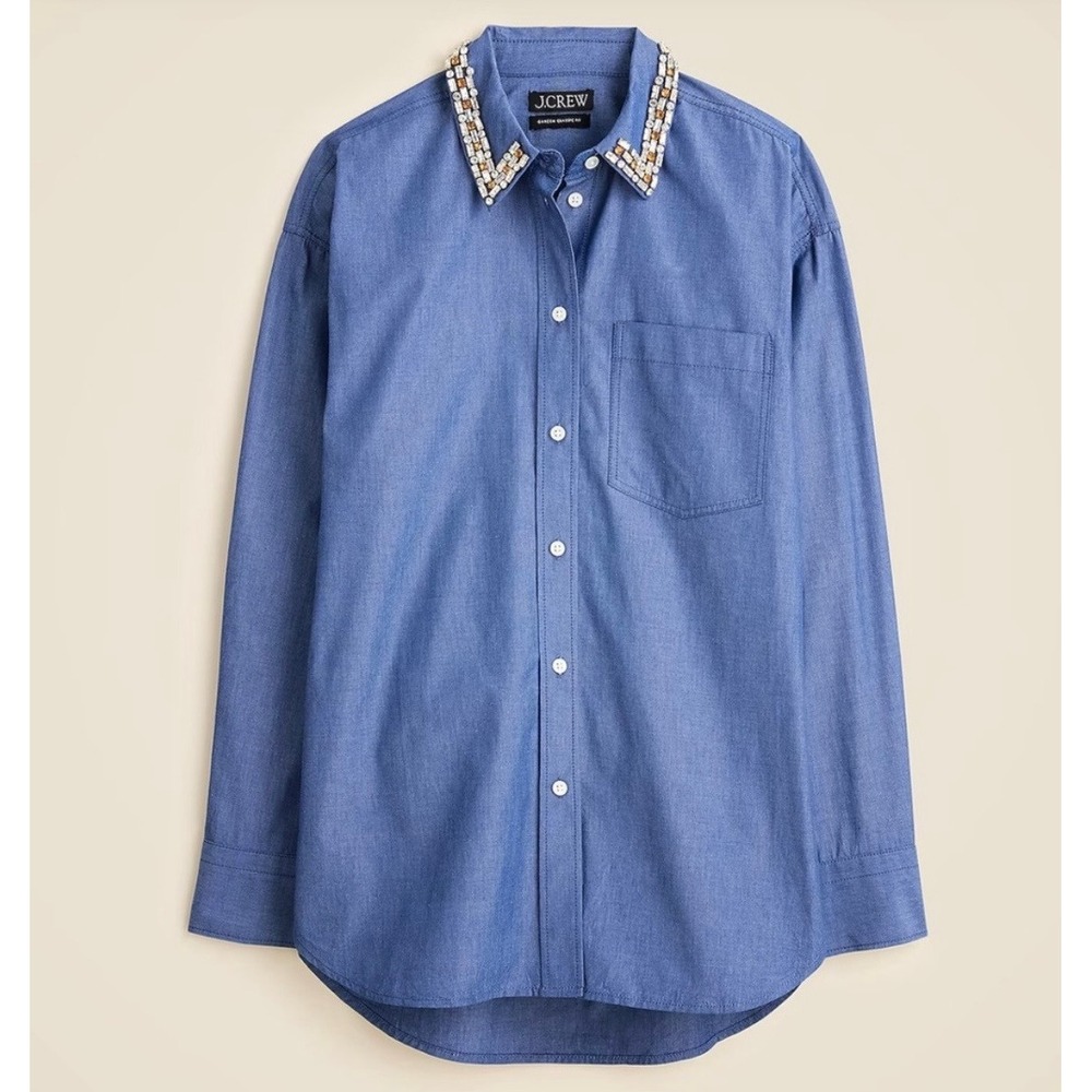 J.Crew Étienne Oversized Fit Button Down Beaded Collar Chambray Blue S CP752‎